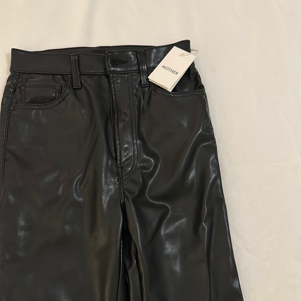 Mother faux black leather high waisted rider ankle pant